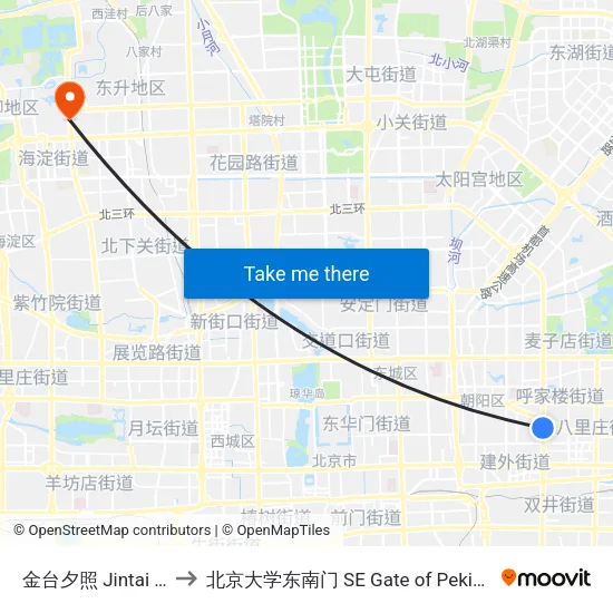 金台夕照 Jintai Xizhao to 北京大学东南门 SE Gate of Peking University map