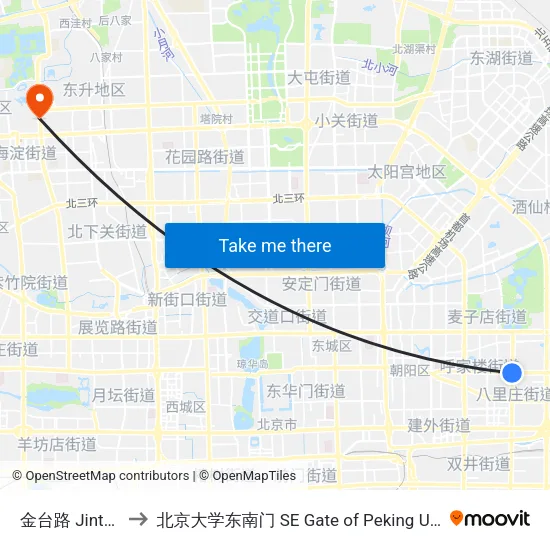 金台路 Jintai Lu to 北京大学东南门 SE Gate of Peking University map