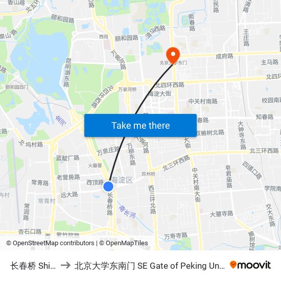 长春桥 Shilihe to 北京大学东南门 SE Gate of Peking University map