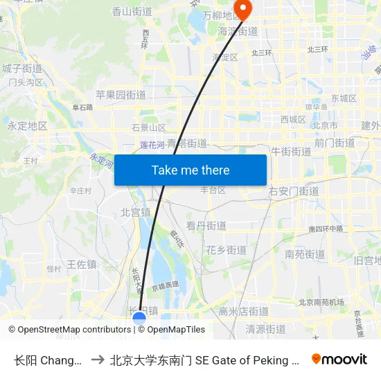 长阳 Changyang to 北京大学东南门 SE Gate of Peking University map