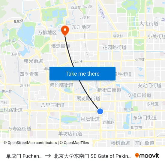 阜成门 Fucheng Men to 北京大学东南门 SE Gate of Peking University map