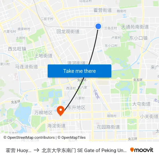 霍营 Huoying to 北京大学东南门 SE Gate of Peking University map