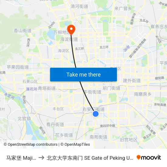 马家堡 Majiapu to 北京大学东南门 SE Gate of Peking University map