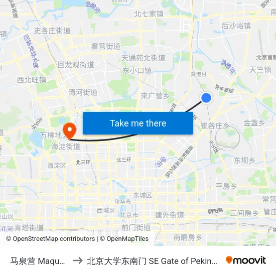 马泉营  Maquanying to 北京大学东南门 SE Gate of Peking University map