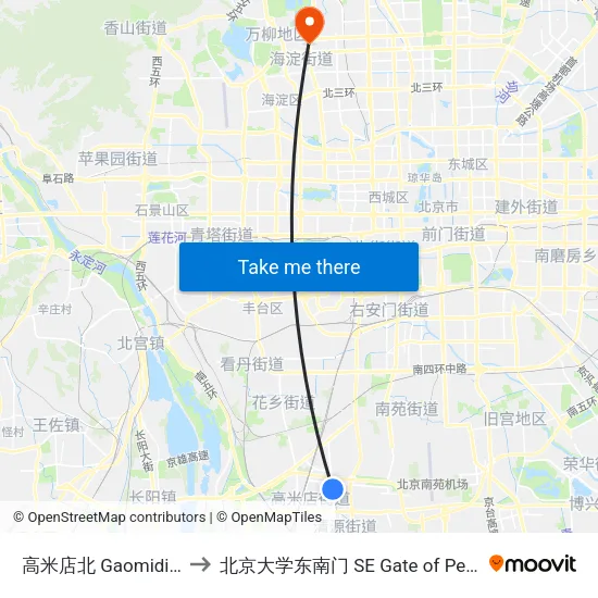 高米店北 Gaomidian Bei(N) to 北京大学东南门 SE Gate of Peking University map