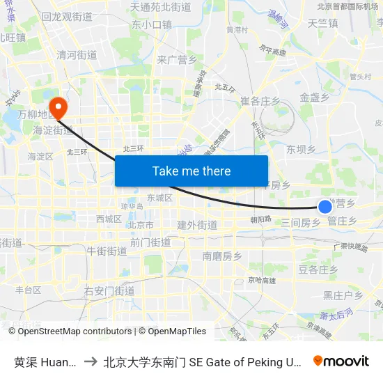 黄渠 Huangqu to 北京大学东南门 SE Gate of Peking University map