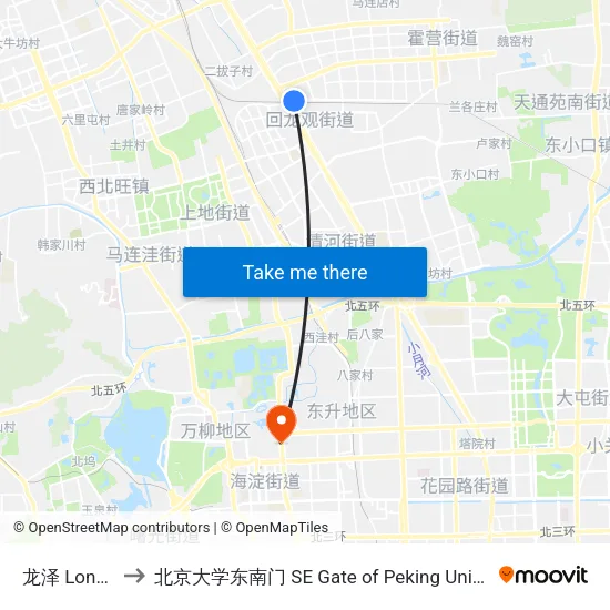 龙泽 Longze to 北京大学东南门 SE Gate of Peking University map