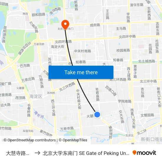 大慧寺路东口 to 北京大学东南门 SE Gate of Peking University map