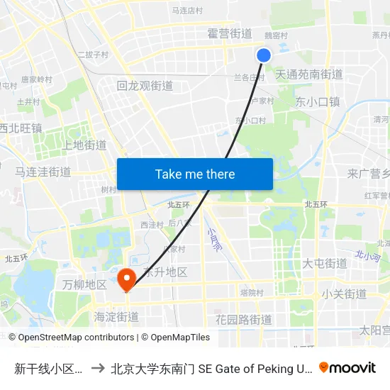 新干线小区南门 to 北京大学东南门 SE Gate of Peking University map