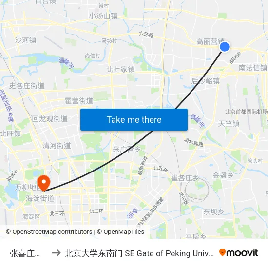 张喜庄市场 to 北京大学东南门 SE Gate of Peking University map
