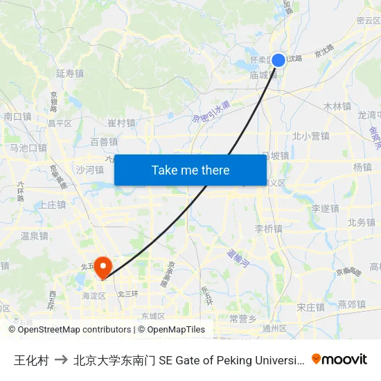 王化村 to 北京大学东南门 SE Gate of Peking University map