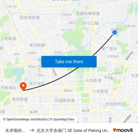水岸南街东站 to 北京大学东南门 SE Gate of Peking University map