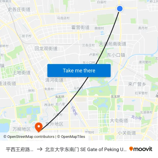 平西王府路口南 to 北京大学东南门 SE Gate of Peking University map