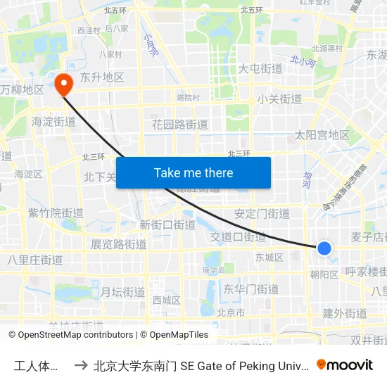 工人体育馆 to 北京大学东南门 SE Gate of Peking University map