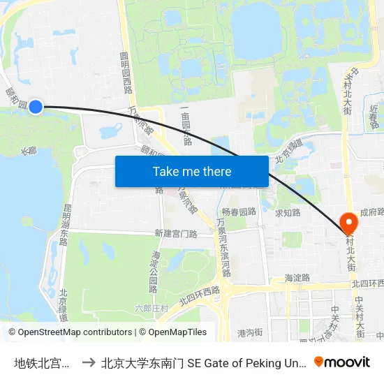地铁北宫门站 to 北京大学东南门 SE Gate of Peking University map