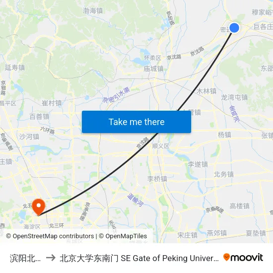 滨阳北里 to 北京大学东南门 SE Gate of Peking University map