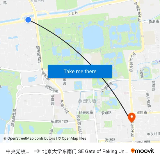 中央党校东站 to 北京大学东南门 SE Gate of Peking University map