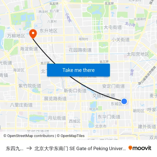 东四九条 to 北京大学东南门 SE Gate of Peking University map
