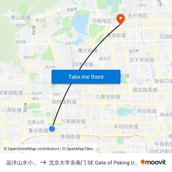 远洋山水小区东 to 北京大学东南门 SE Gate of Peking University map