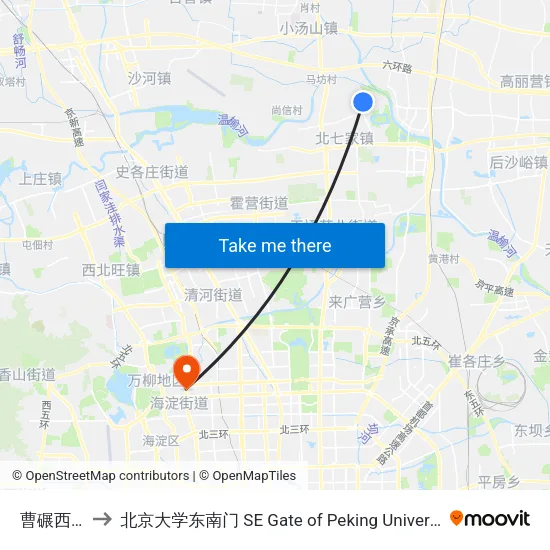 曹碾西口 to 北京大学东南门 SE Gate of Peking University map