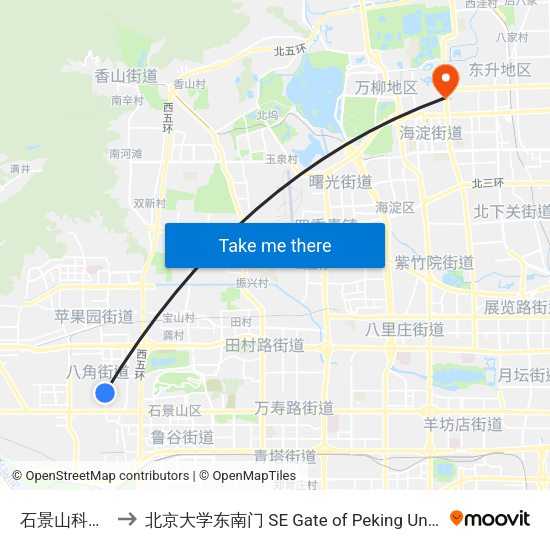 石景山科技馆 to 北京大学东南门 SE Gate of Peking University map