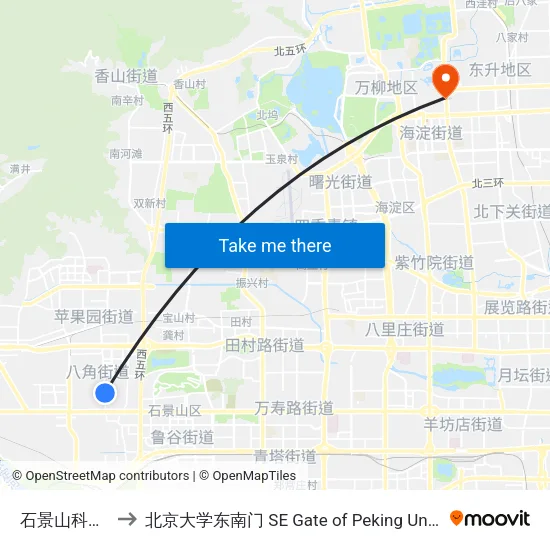 石景山科技馆 to 北京大学东南门 SE Gate of Peking University map