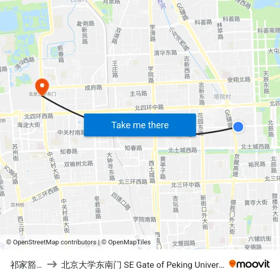 祁家豁子 to 北京大学东南门 SE Gate of Peking University map