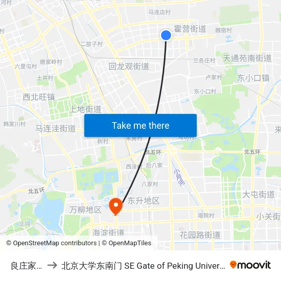 良庄家园 to 北京大学东南门 SE Gate of Peking University map