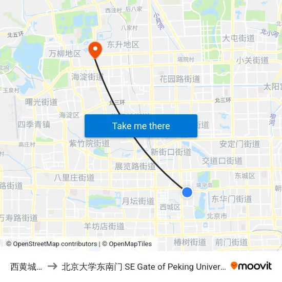 西黄城根 to 北京大学东南门 SE Gate of Peking University map
