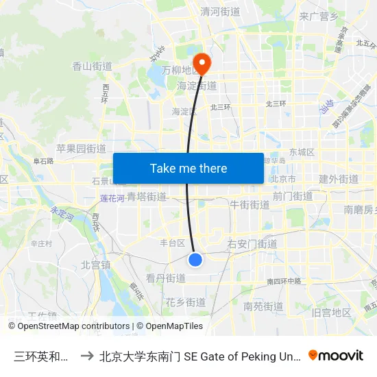 三环英和医院 to 北京大学东南门 SE Gate of Peking University map