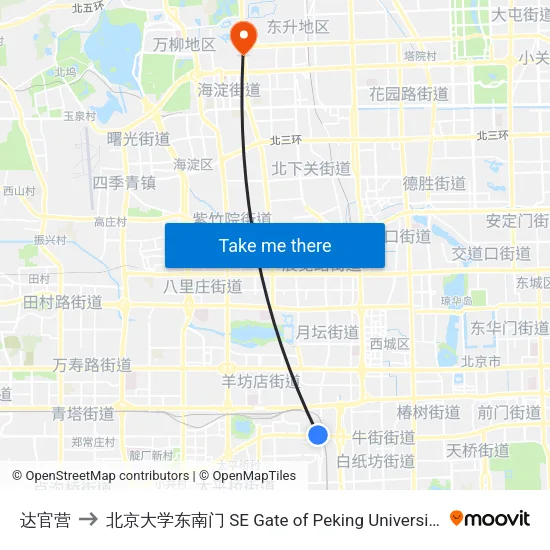 达官营 to 北京大学东南门 SE Gate of Peking University map