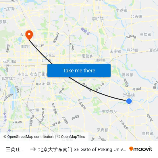 三黄庄路口 to 北京大学东南门 SE Gate of Peking University map