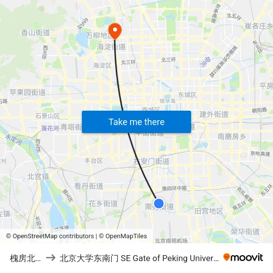 槐房北站 to 北京大学东南门 SE Gate of Peking University map