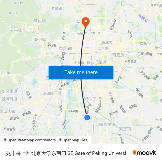 兆丰桥 to 北京大学东南门 SE Gate of Peking University map