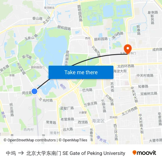 中坞 to 北京大学东南门 SE Gate of Peking University map