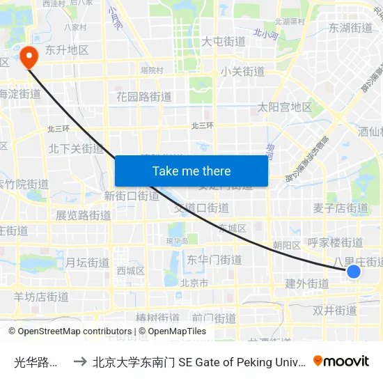 光华路东口 to 北京大学东南门 SE Gate of Peking University map