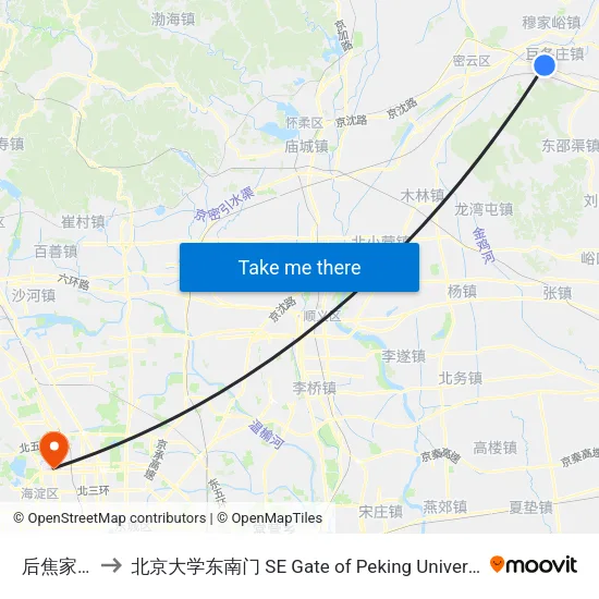 后焦家坞 to 北京大学东南门 SE Gate of Peking University map