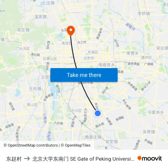 东赵村 to 北京大学东南门 SE Gate of Peking University map