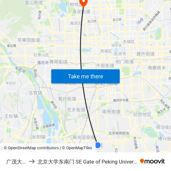 广茂大街 to 北京大学东南门 SE Gate of Peking University map