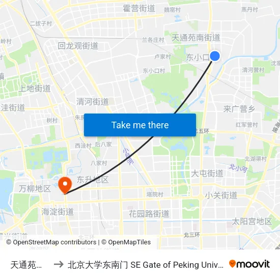天通苑西门 to 北京大学东南门 SE Gate of Peking University map