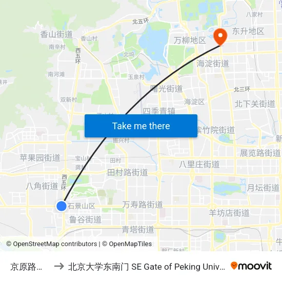 京原路口西 to 北京大学东南门 SE Gate of Peking University map