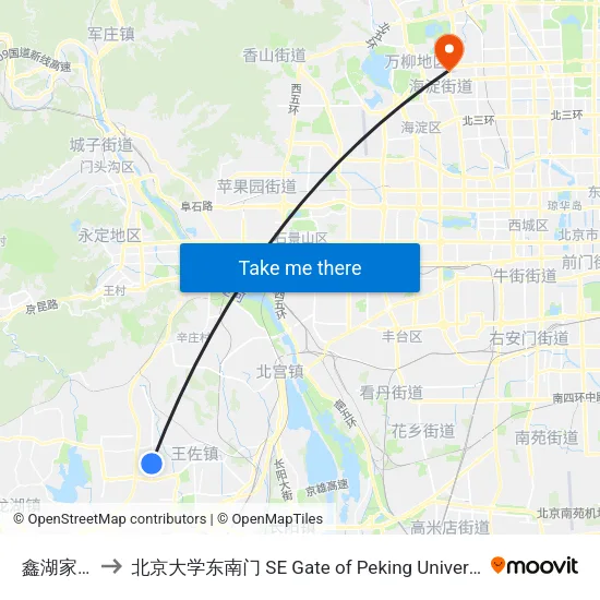 鑫湖家园 to 北京大学东南门 SE Gate of Peking University map
