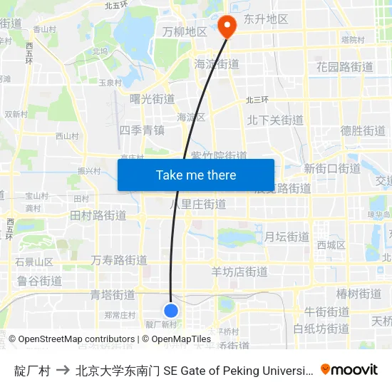 靛厂村 to 北京大学东南门 SE Gate of Peking University map