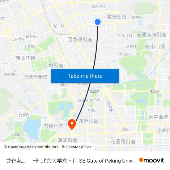 龙锦苑六区 to 北京大学东南门 SE Gate of Peking University map