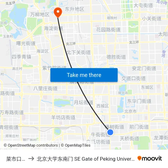 菜市口北 to 北京大学东南门 SE Gate of Peking University map