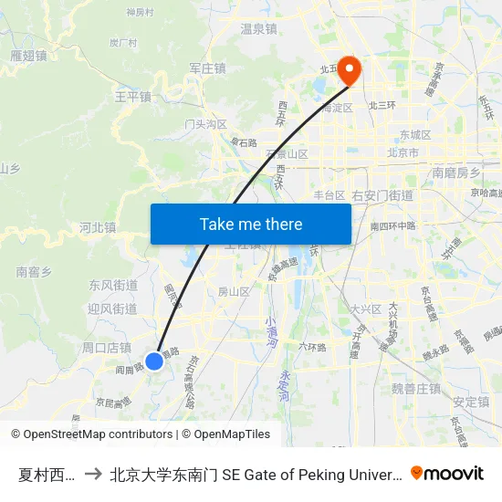 夏村西口 to 北京大学东南门 SE Gate of Peking University map