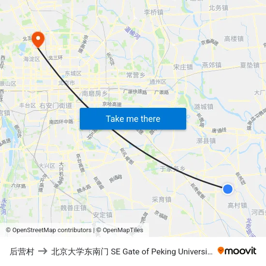 后营村 to 北京大学东南门 SE Gate of Peking University map