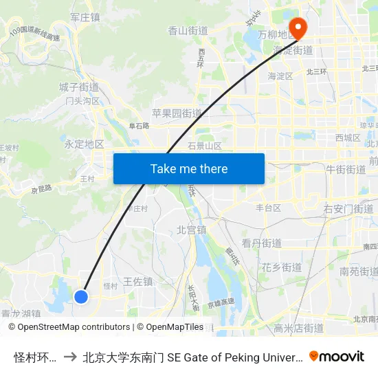 怪村环岛 to 北京大学东南门 SE Gate of Peking University map