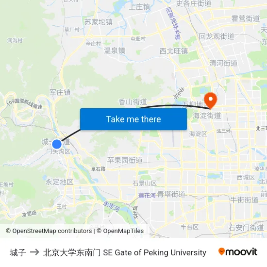 城子 to 北京大学东南门 SE Gate of Peking University map