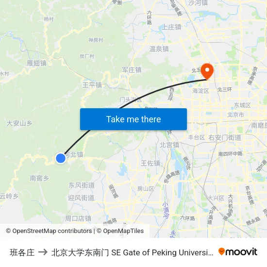 班各庄 to 北京大学东南门 SE Gate of Peking University map